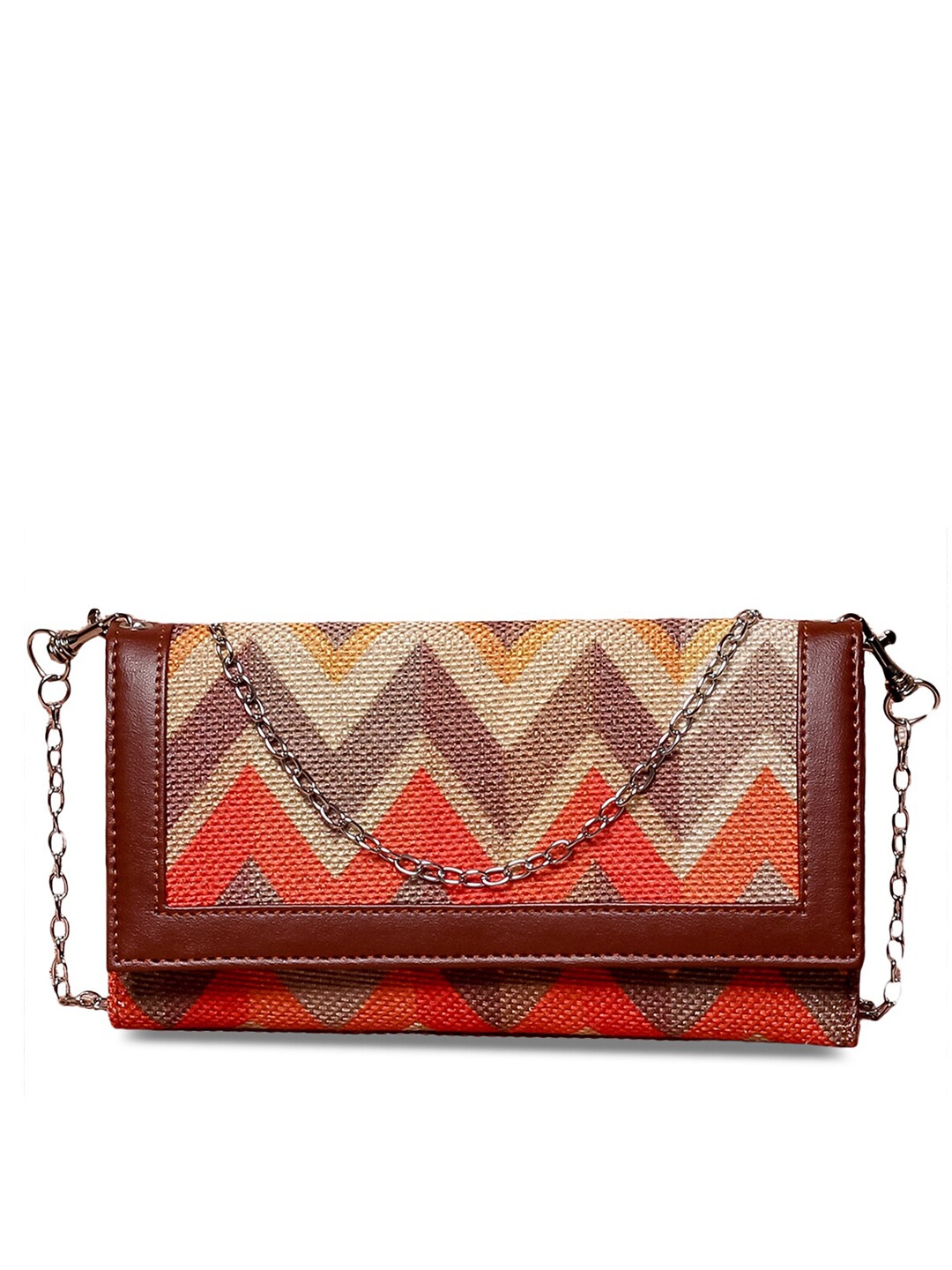 

ZOUK Women Orange & Brown Geometric Printed Two Fold Wallet