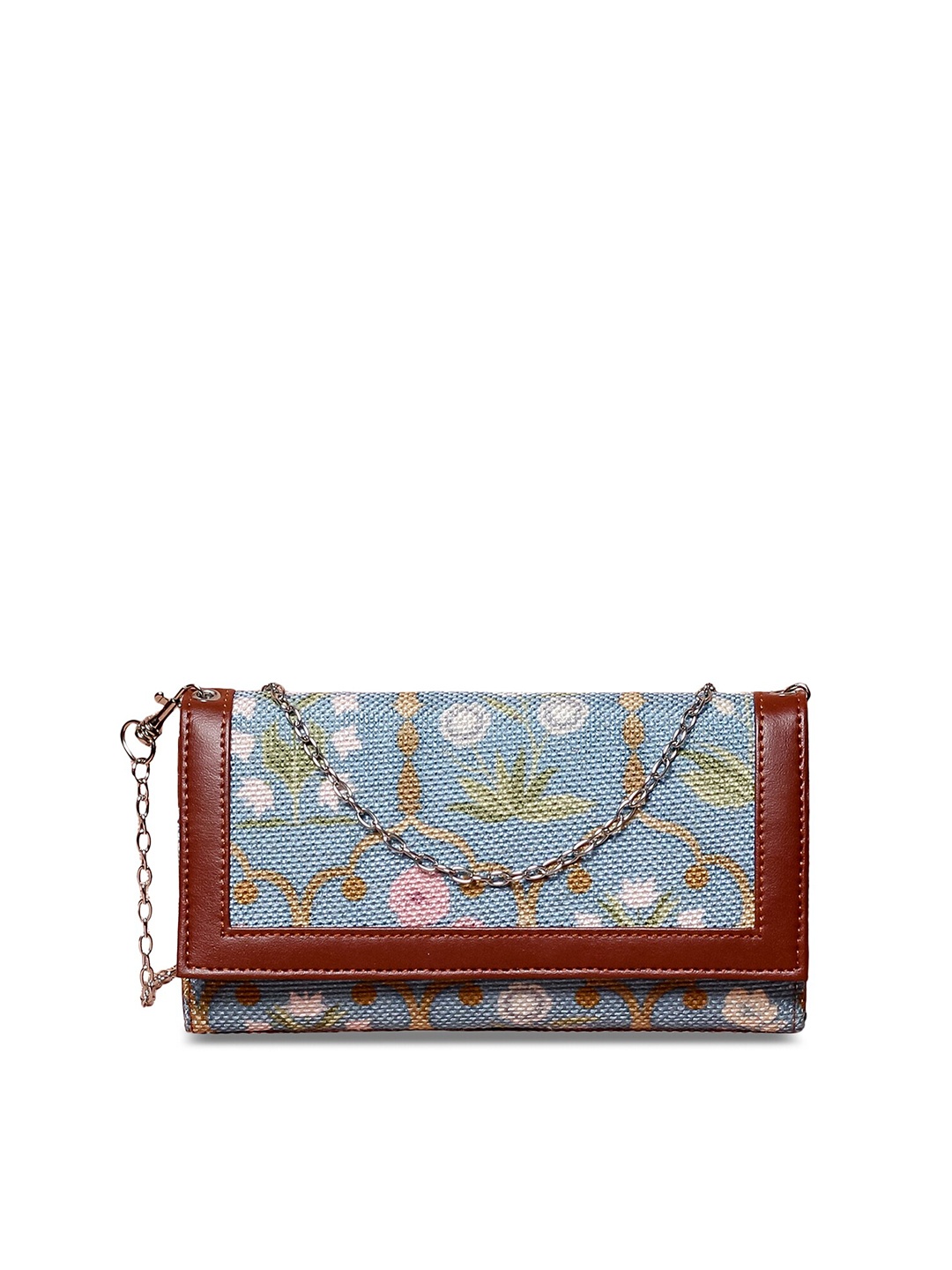 

ZOUK Women Blue & Brown Floral Printed Two Fold Wallet with Sling