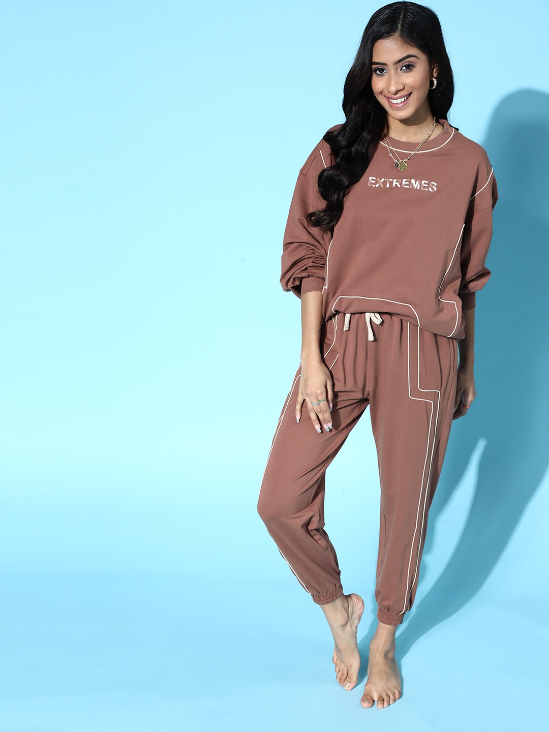 

ANWAIND Women Deep Brown Printed Co-Ords