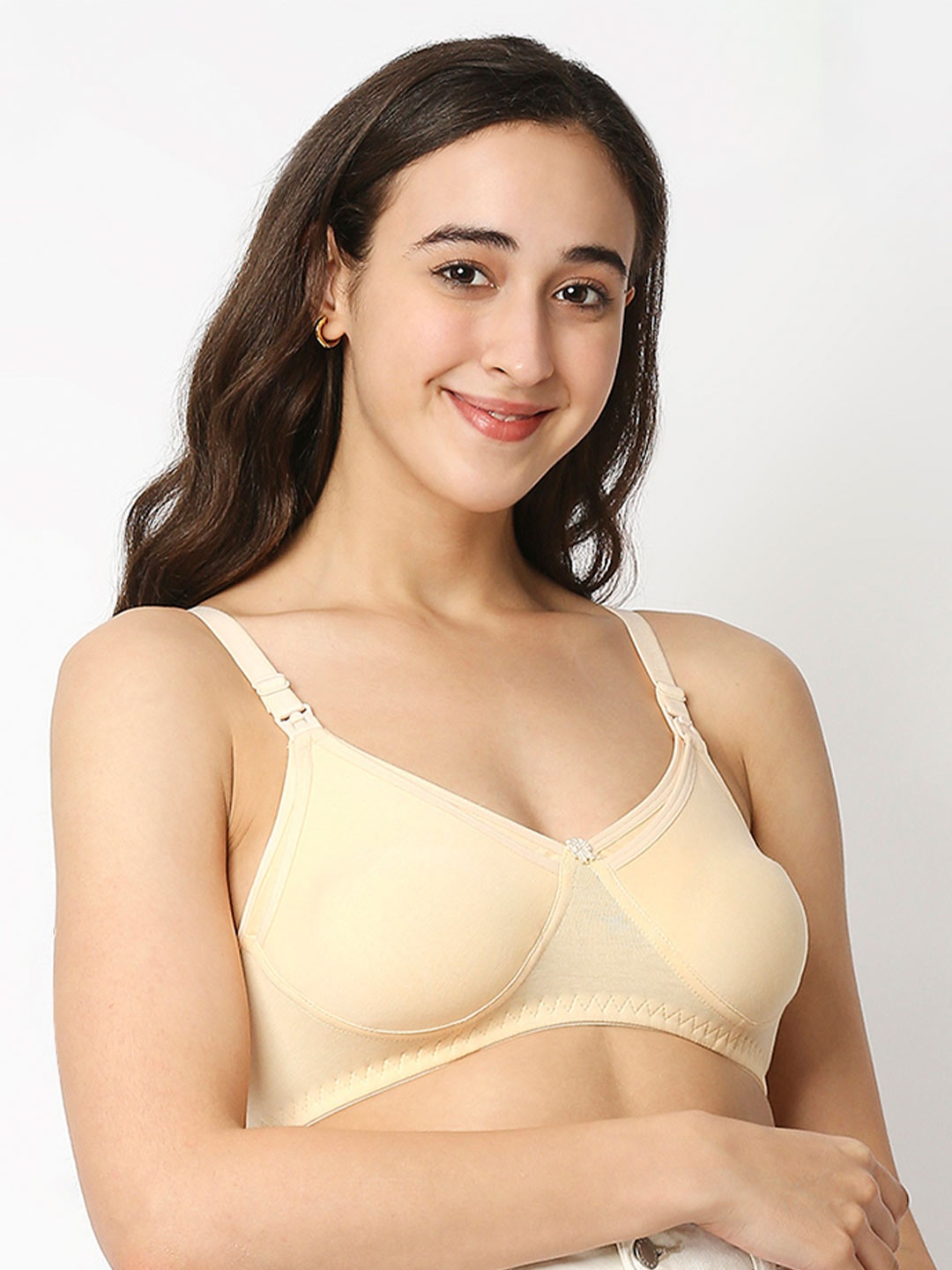 

MeeMee Cream-Coloured Lightly Padded Maternity Nursing Cotton Bra