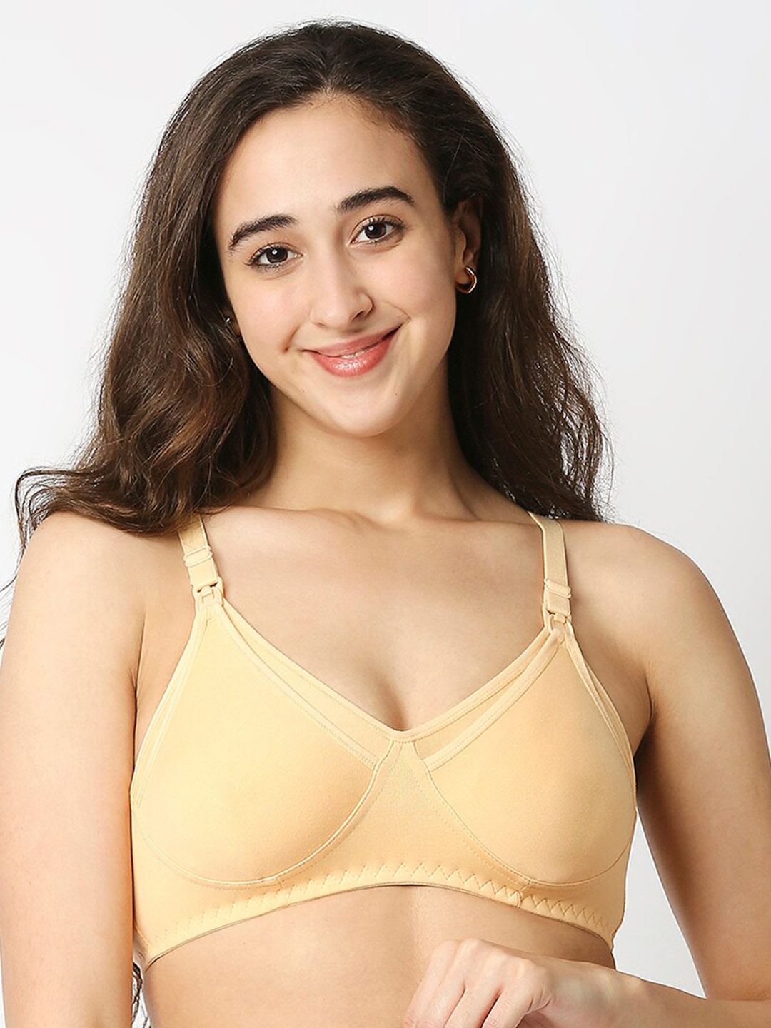 

MeeMeeMedium Coverage Lightly Padded Cotton Non-wired Nursing Feeding Maternity Bra -Cream