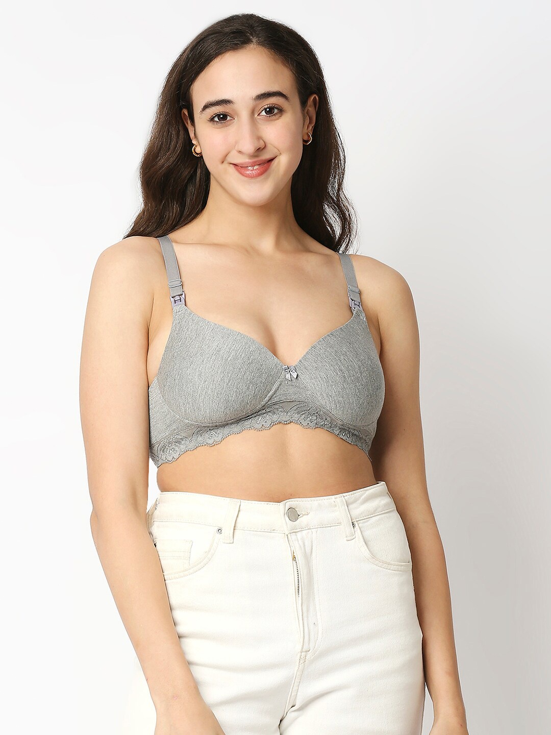 

MeeMee Grey Lightly Padded Cotton Maternity Nursing Bra