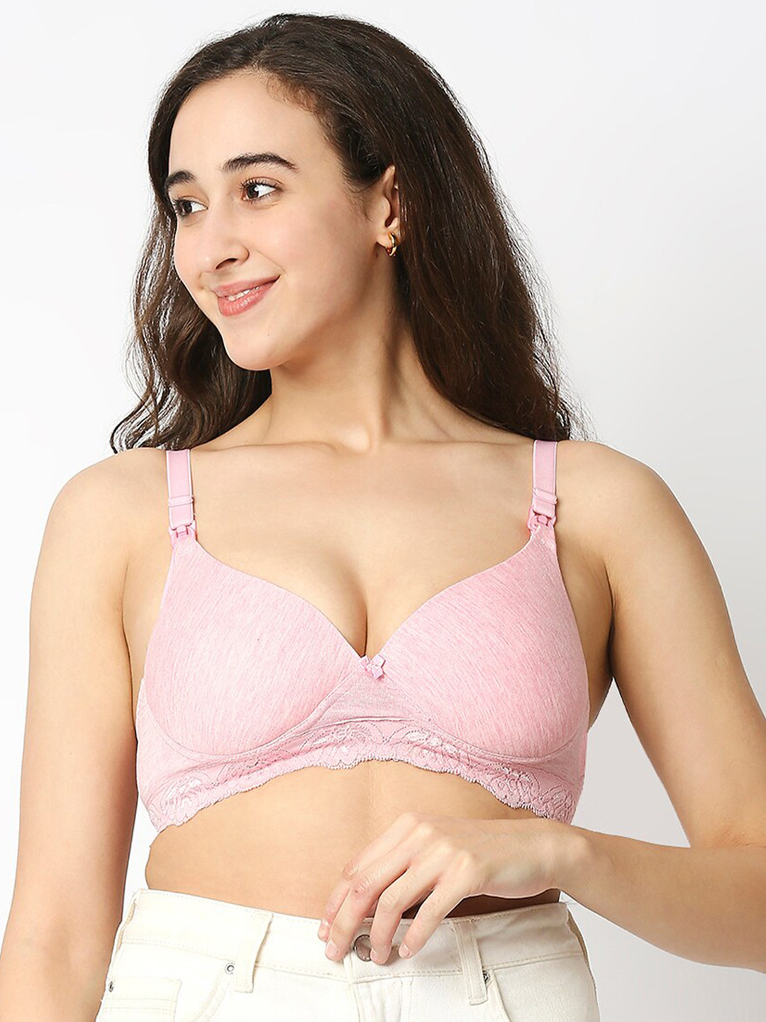 

MeeMee Medium Coverage Lightly Padded Cotton Non-wired Nursing Feeding Maternity Bra, Pink