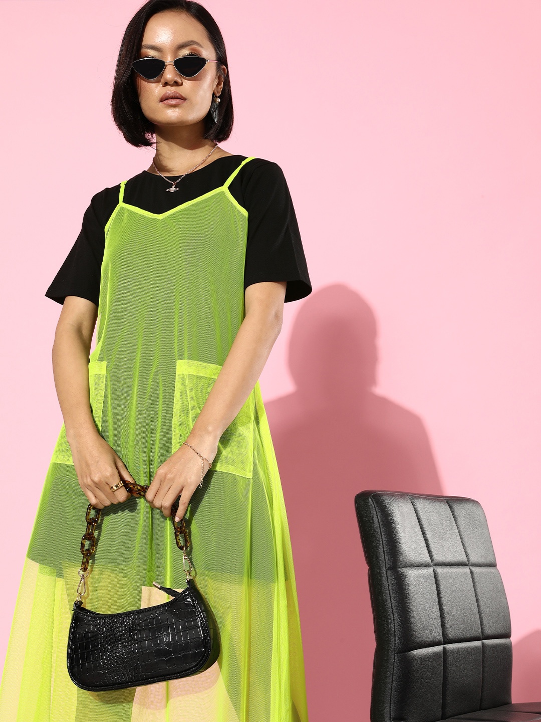 

Cation Stylish Black Solid Net Dress