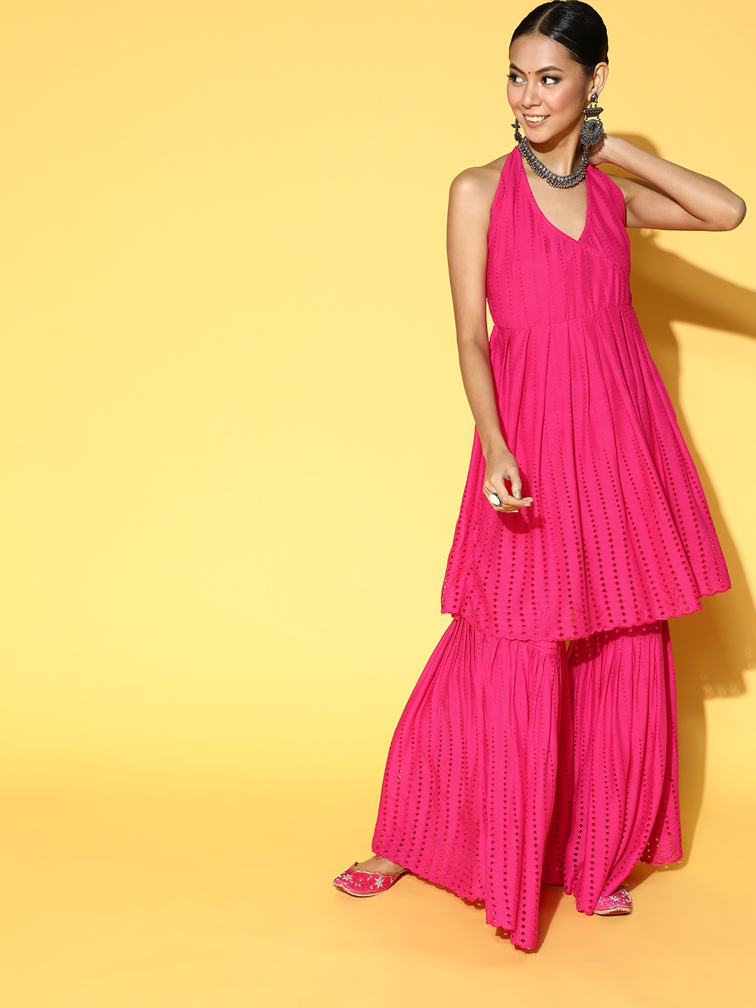 

InWeave Women Fuchsia Empire Kurta with Sharara