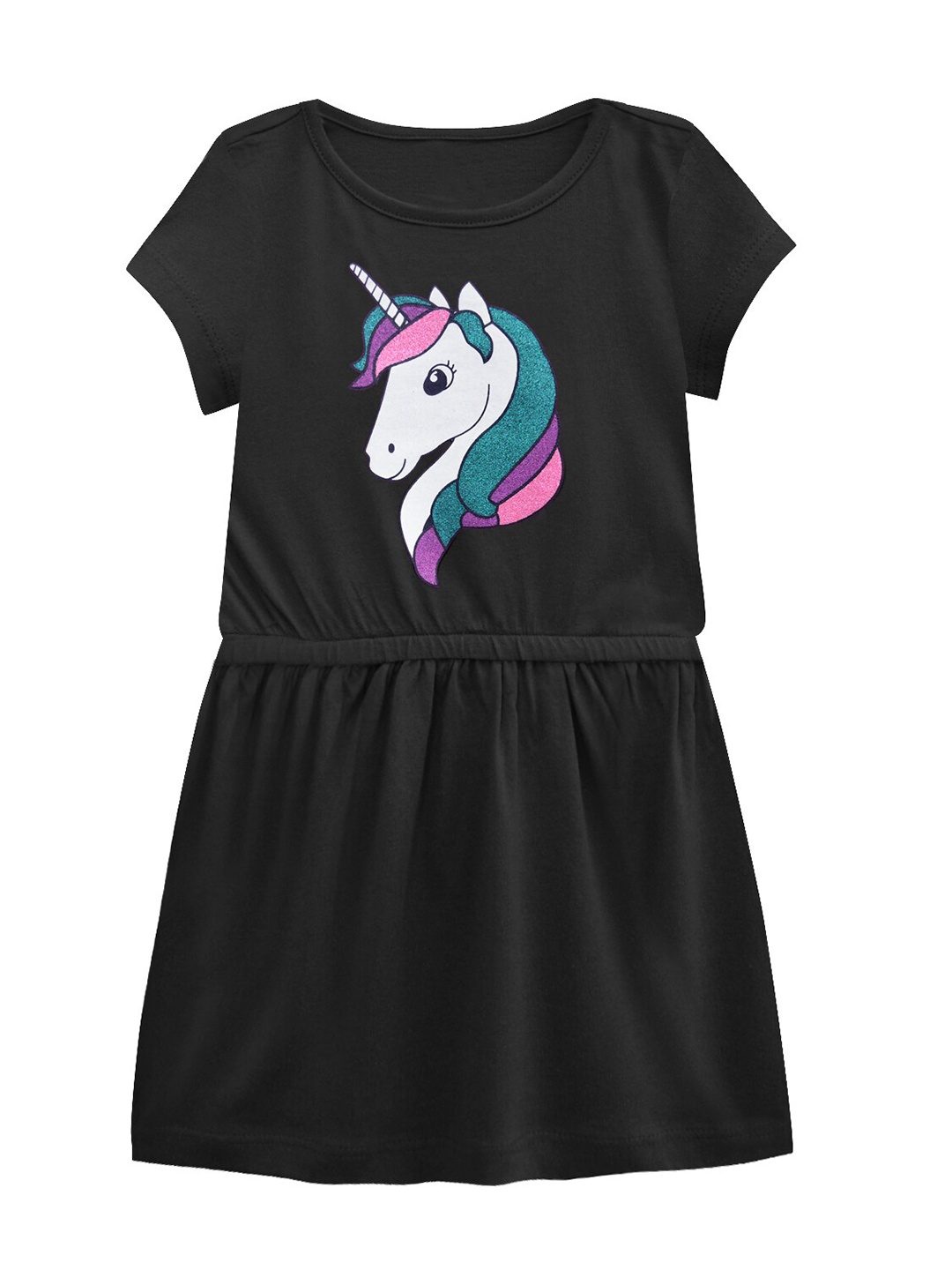 

A.T.U.N. Girls Black Unicorn Print Pure Cotton Fit & Flare Dress