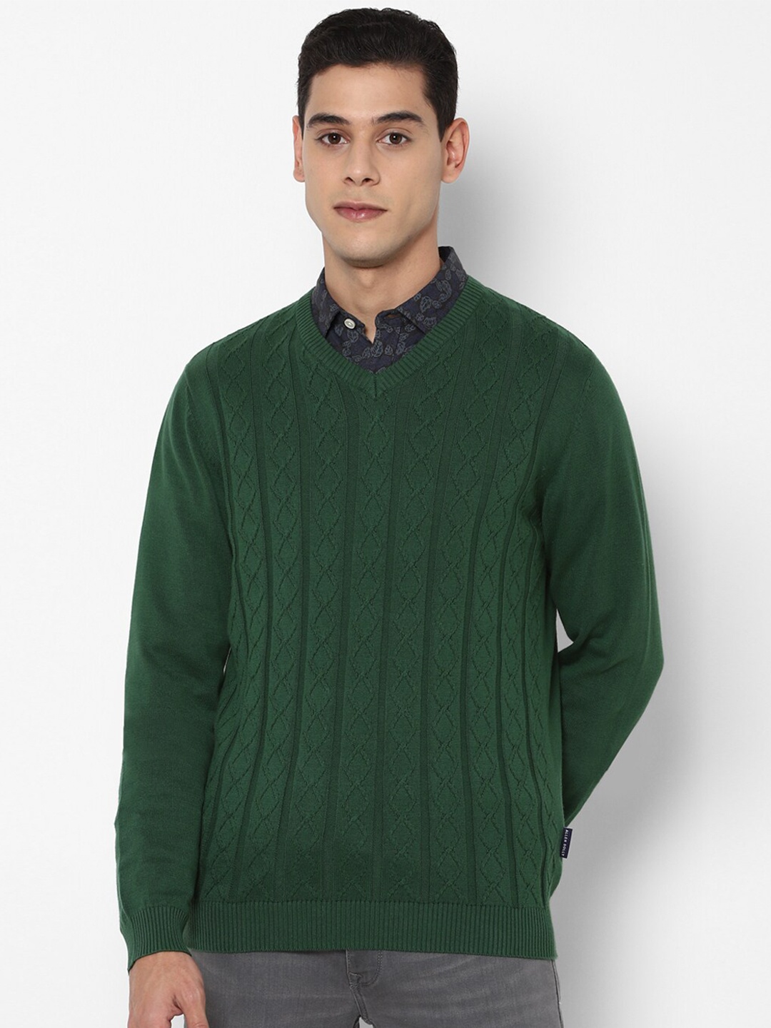 

Allen Solly Men Green Cable Knit Pullover