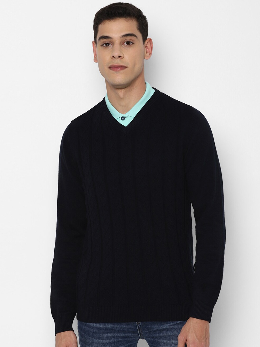 

Allen Solly Men Black Cable Knit Pullover