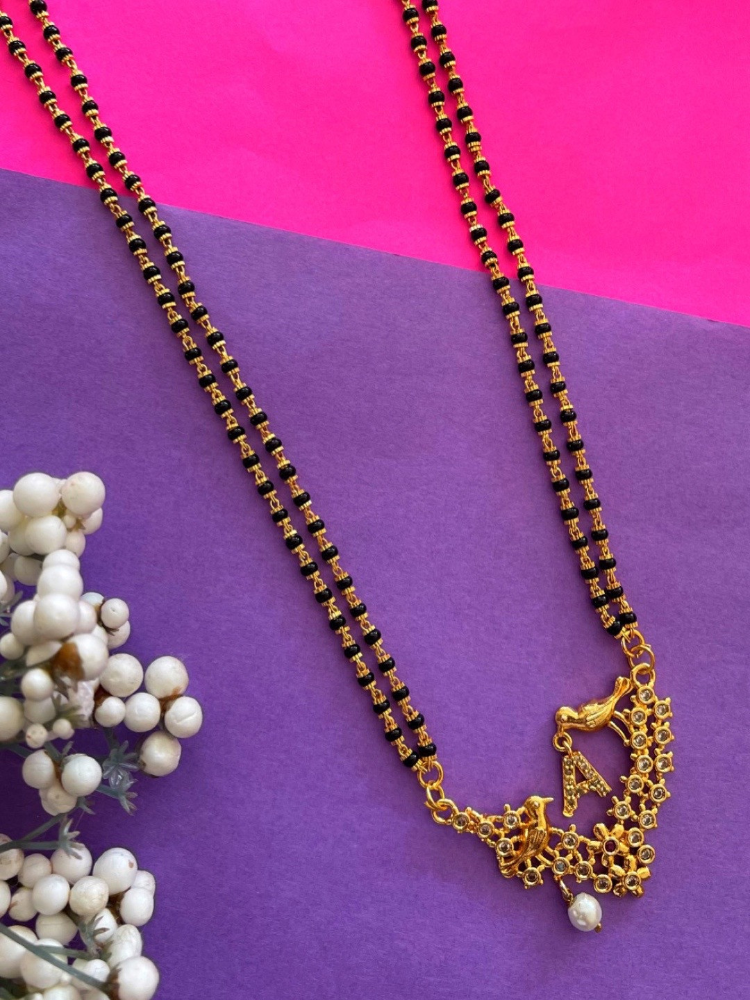

Digital Dress Room Gold-Plated Beaded & Stone-Studded A-Alphabet Mangalsutra