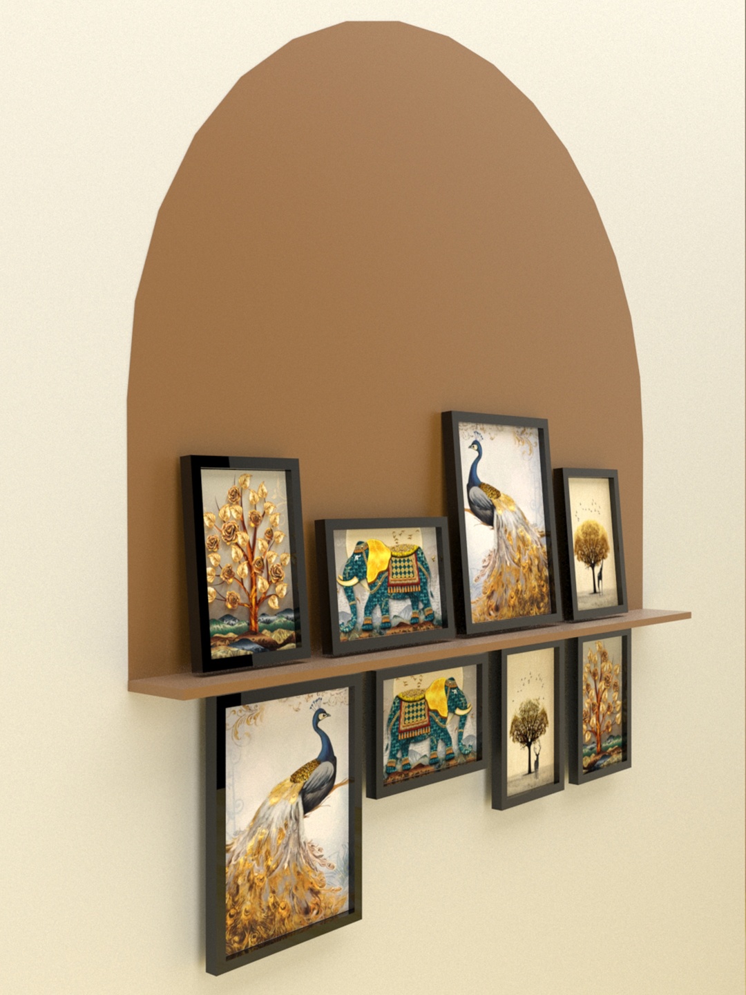 

Art Street Set Of 8 Royal Animals & Peacock Theme Framed Painting Wall Arts, Brown