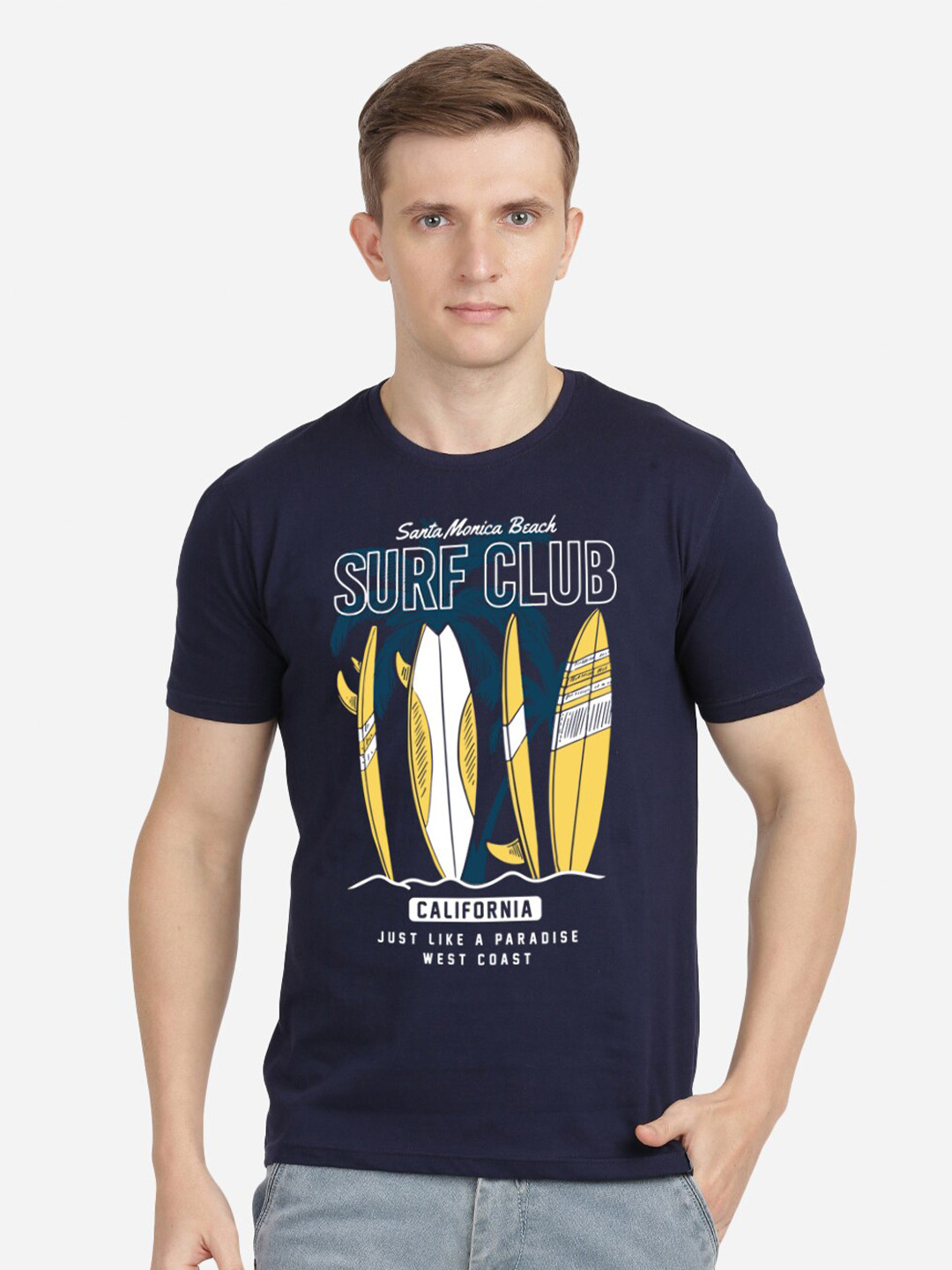 

MASH UNLIMITED Men Navy Blue Printed Slim Fit Cotton T-shirt