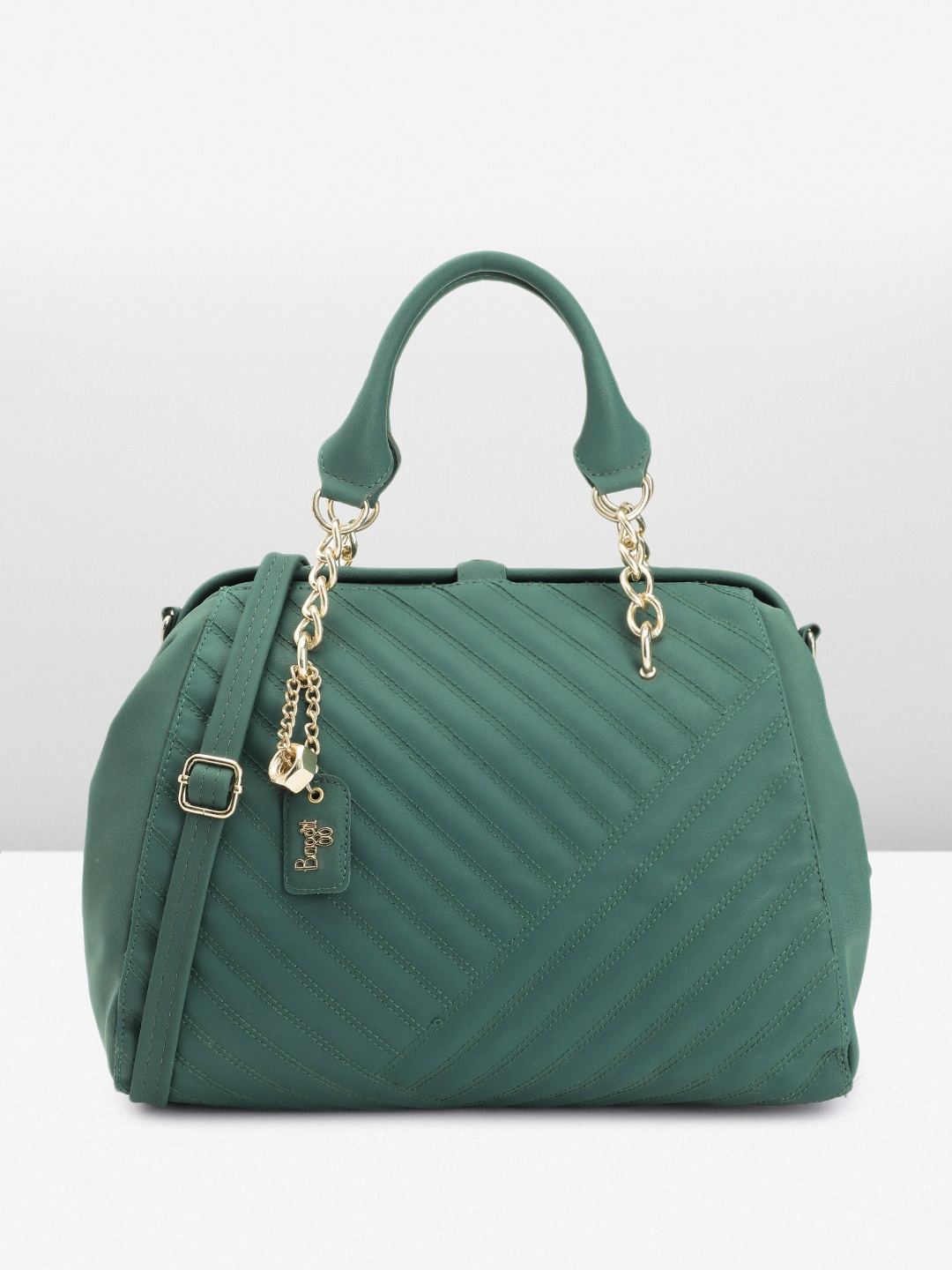 

Baggit Green Geometric Textured Structured Handheld Bag