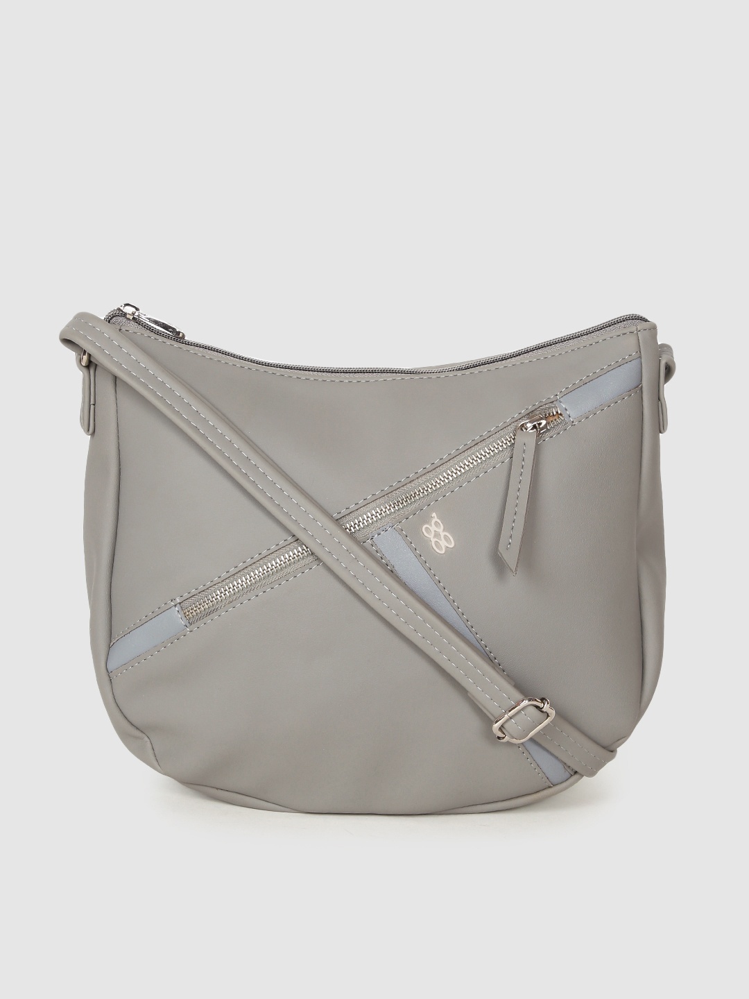 

Baggit Grey Solid Regular Structured Hobo Bag with Applique Detail
