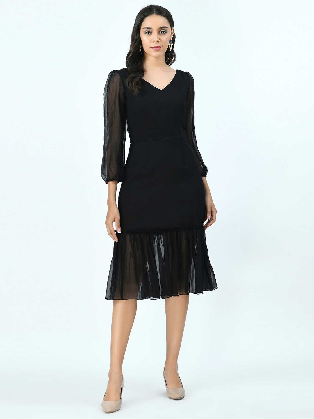 

V&M Black Chiffon Midi Dress