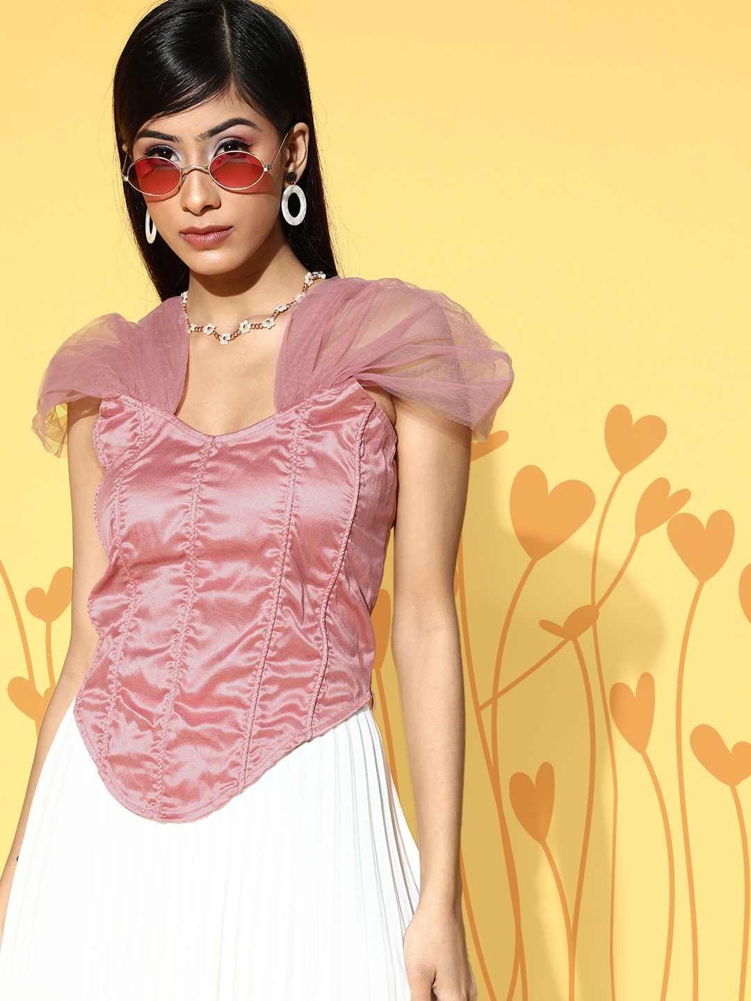 

Antheaa Women Pretty Pink Solid Corset Top