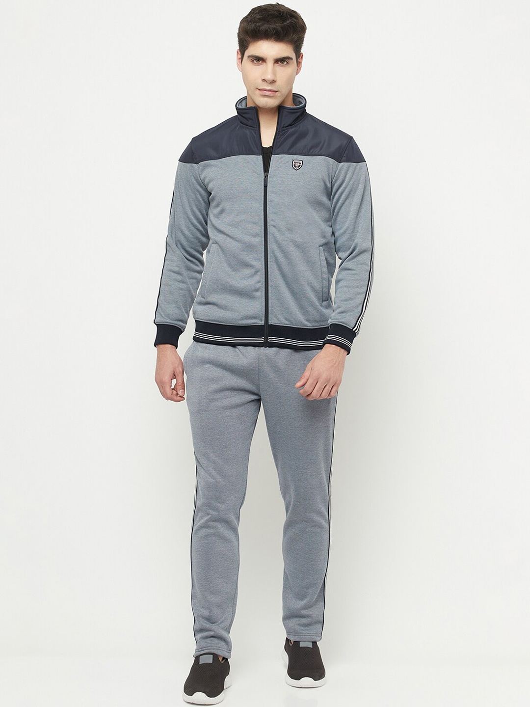 

Octave Men Navy Blue& Grey Colourblocked Cotton Tracksuit