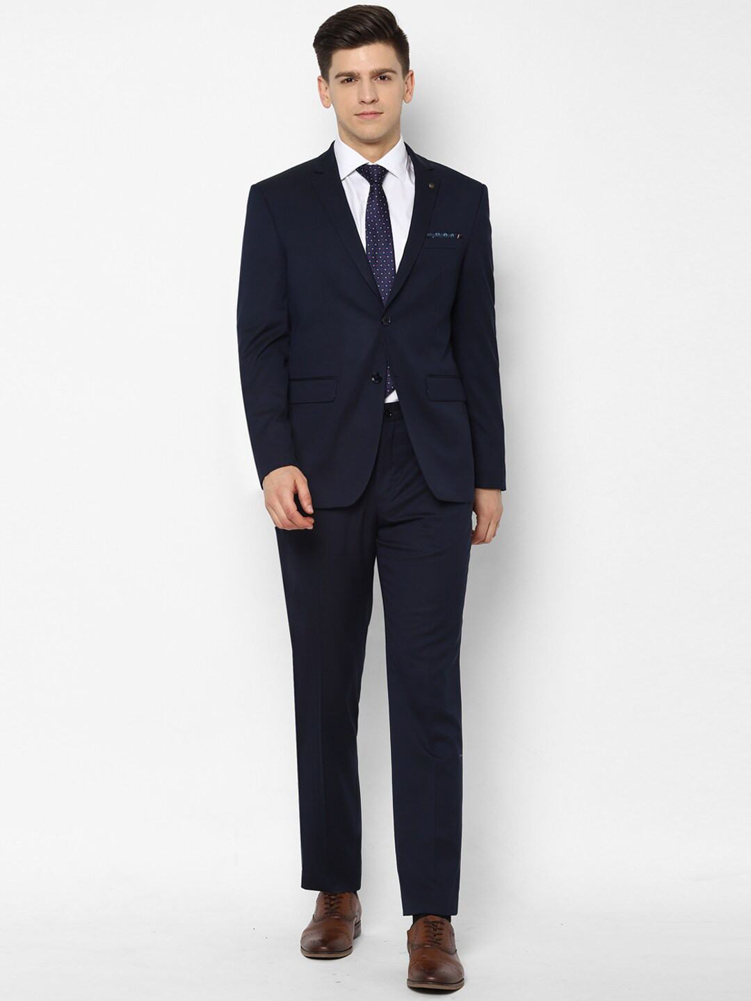 

Allen Solly Men Navy-Blue Self-Design Slim-Fit Single-Breasted 2-Piece Formal Suit