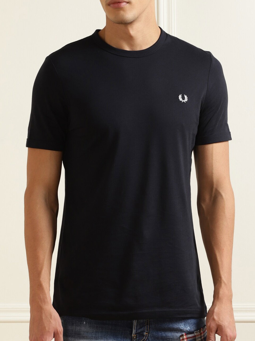 

Fred Perry Men Navy Blue Solid Pure Cotton T-shirt