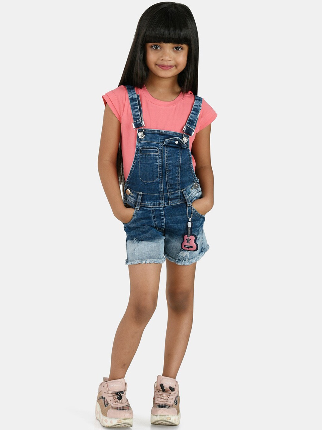 

Peppermint Girls Peach & Blue Solid Dungarees