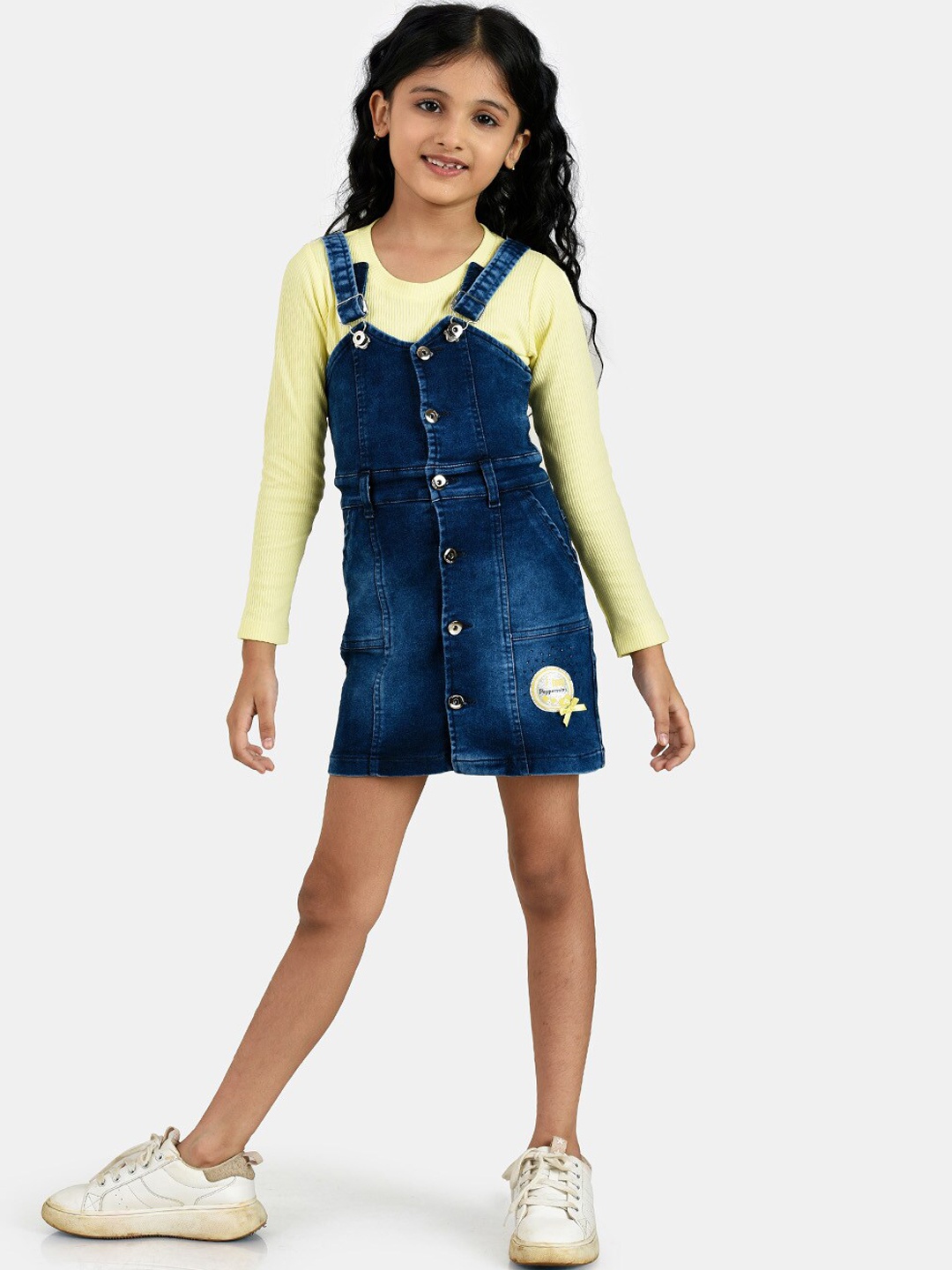 

Peppermint Kids Girls Blue Mix And Twist Denim Dungarees