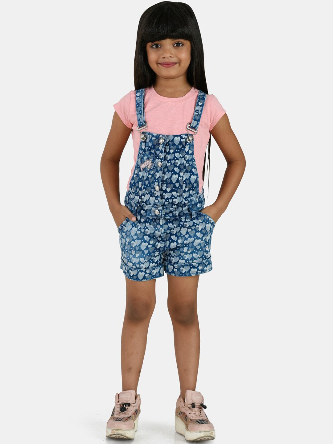 

Peppermint Girls Blue Printed Dungarees