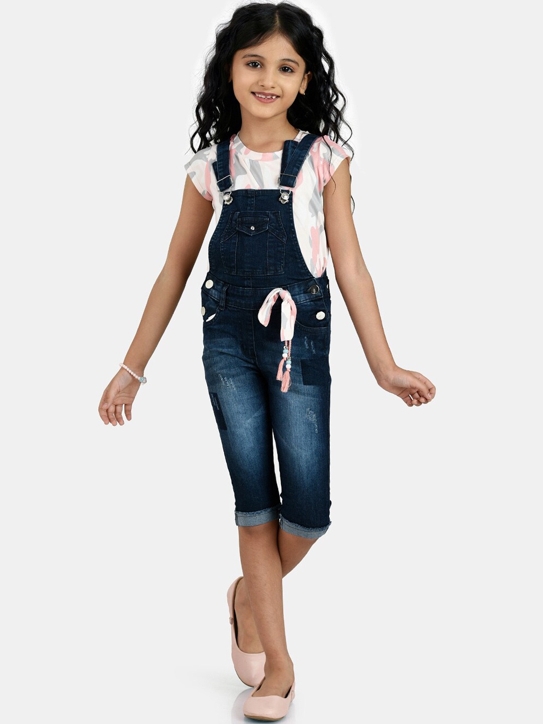 

Peppermin Girls Peach & Blue Mix And Twist Dungarees