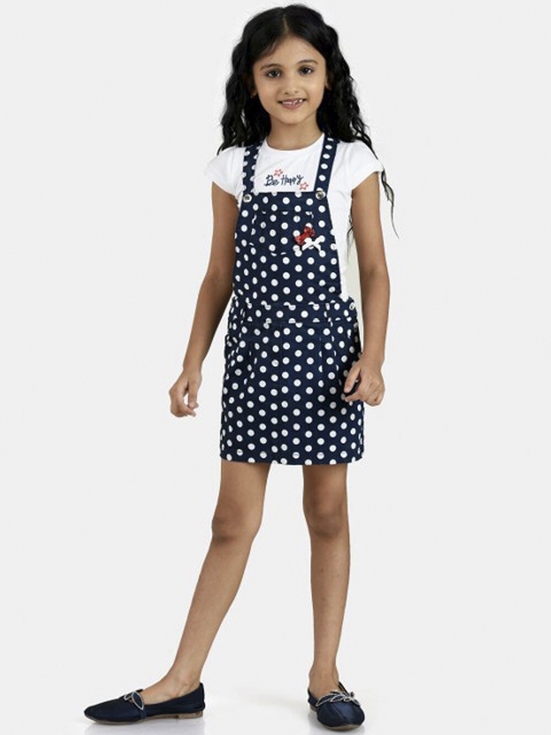 

Peppermint Girls Navy Blue Polka Dot Printed Dungarees