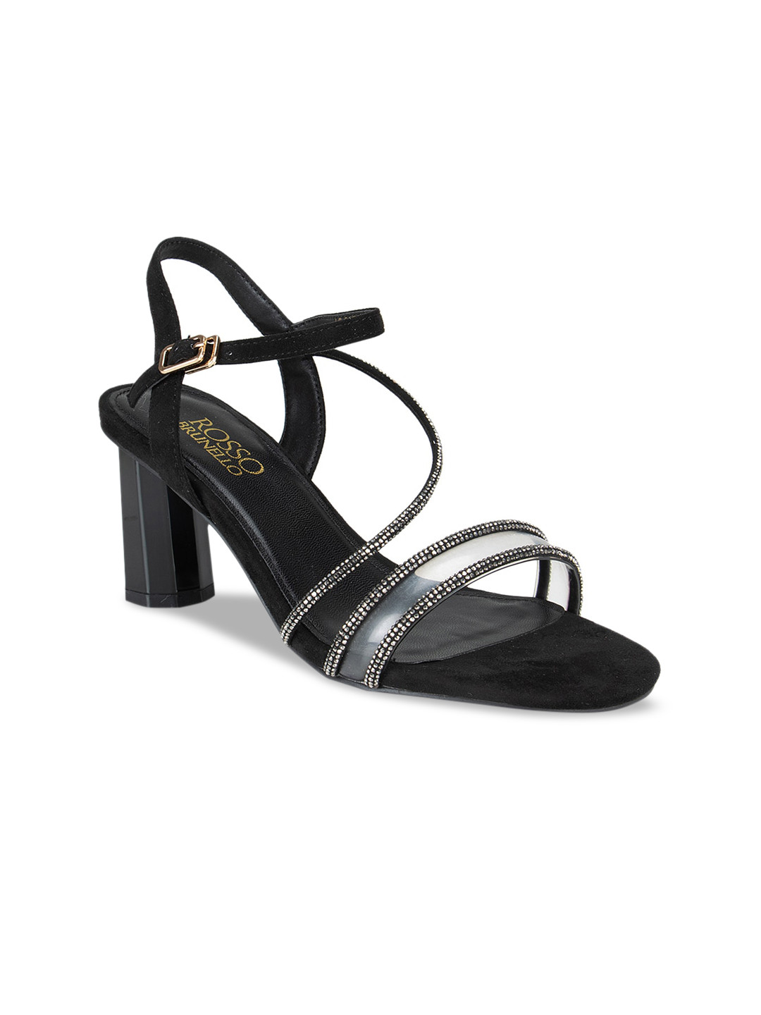 

ROSSO BRUNELLO Black Leather Kitten Pumps with Buckles