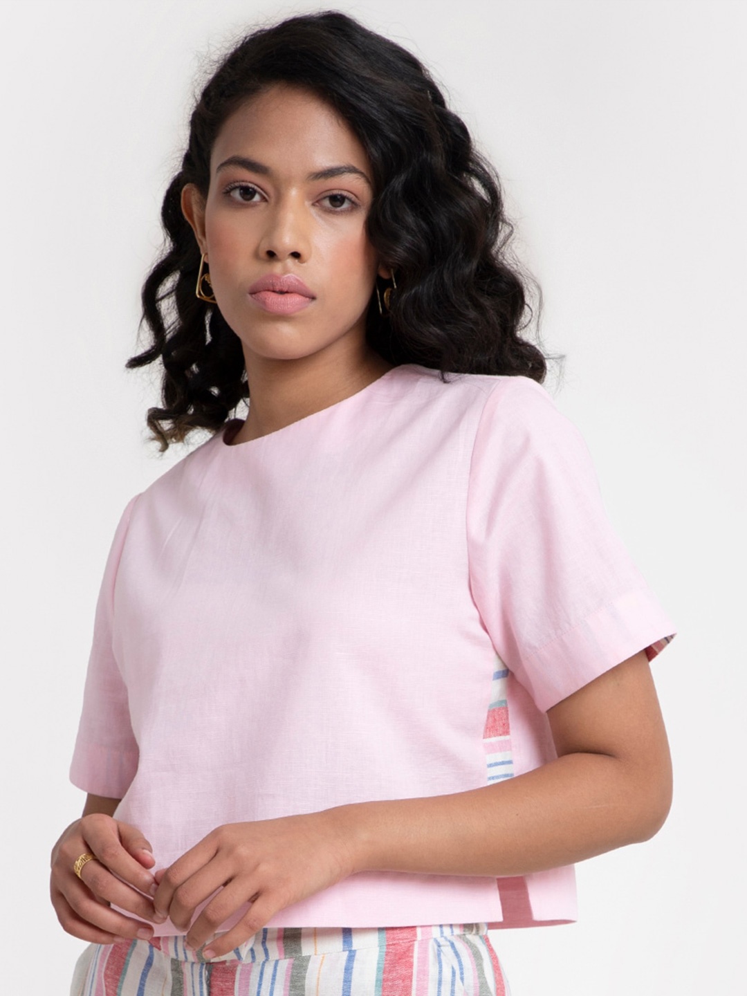 

Pink Fort Pink Solid Pure Cotton Crop Top