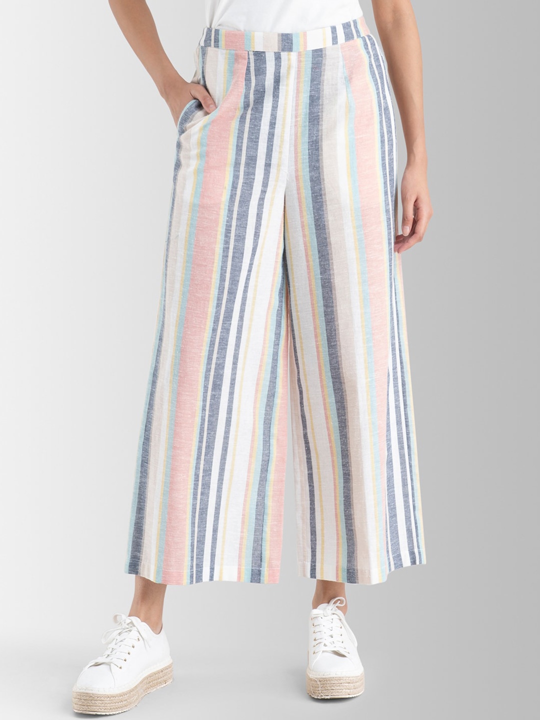 

Pink Fort Women Peach-Coloured & White Striped Trousers