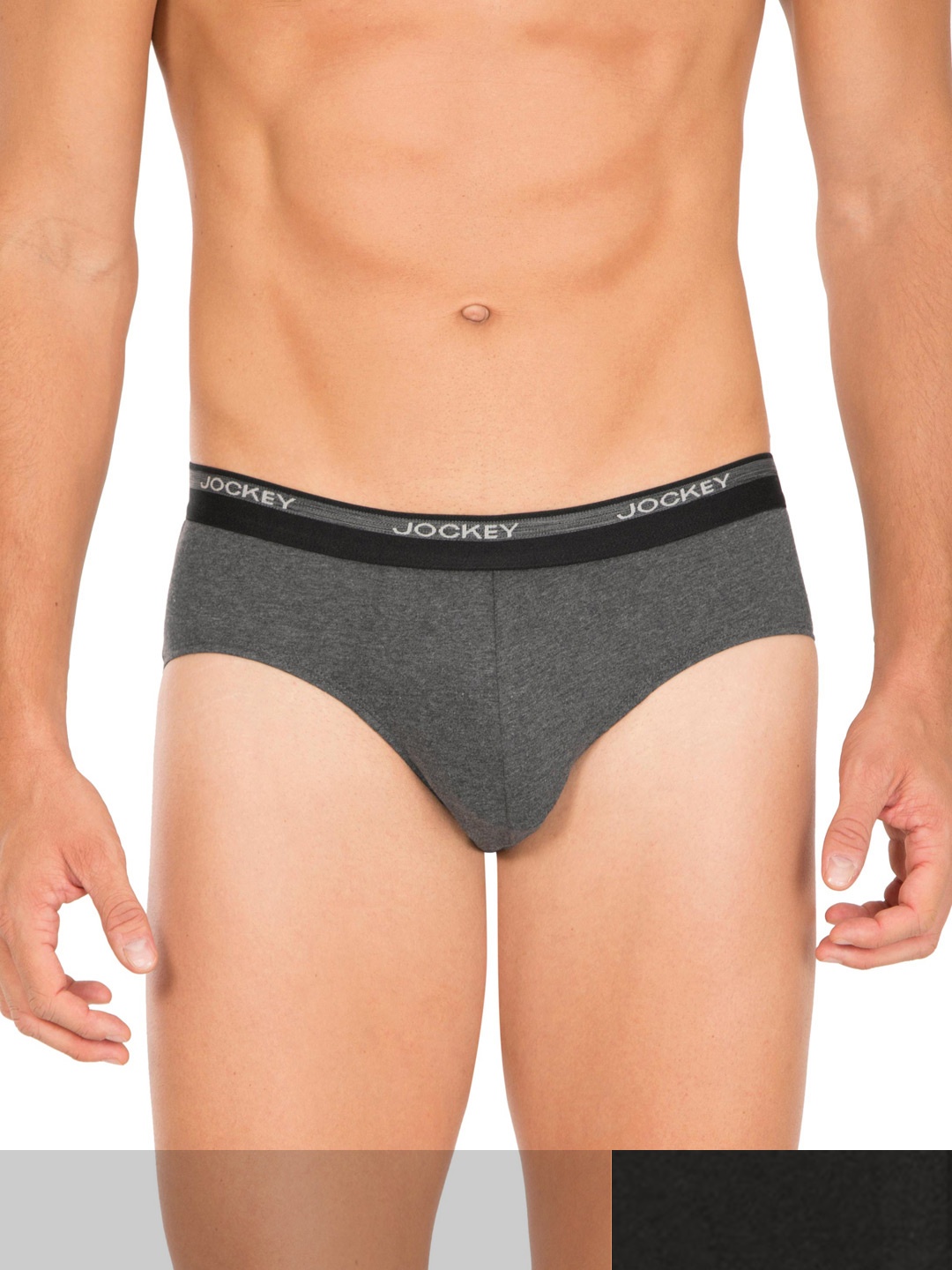 

Jockey Men Charcoal Grey Solid Pack of 2 Briefs 9867651-1-11425106-1, Black