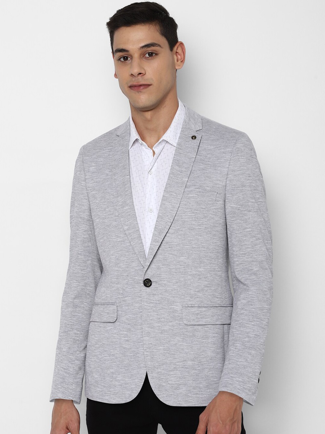 

Allen Solly Men Grey Solid Slim Fit Pure Cotton Single Breasted Blazer