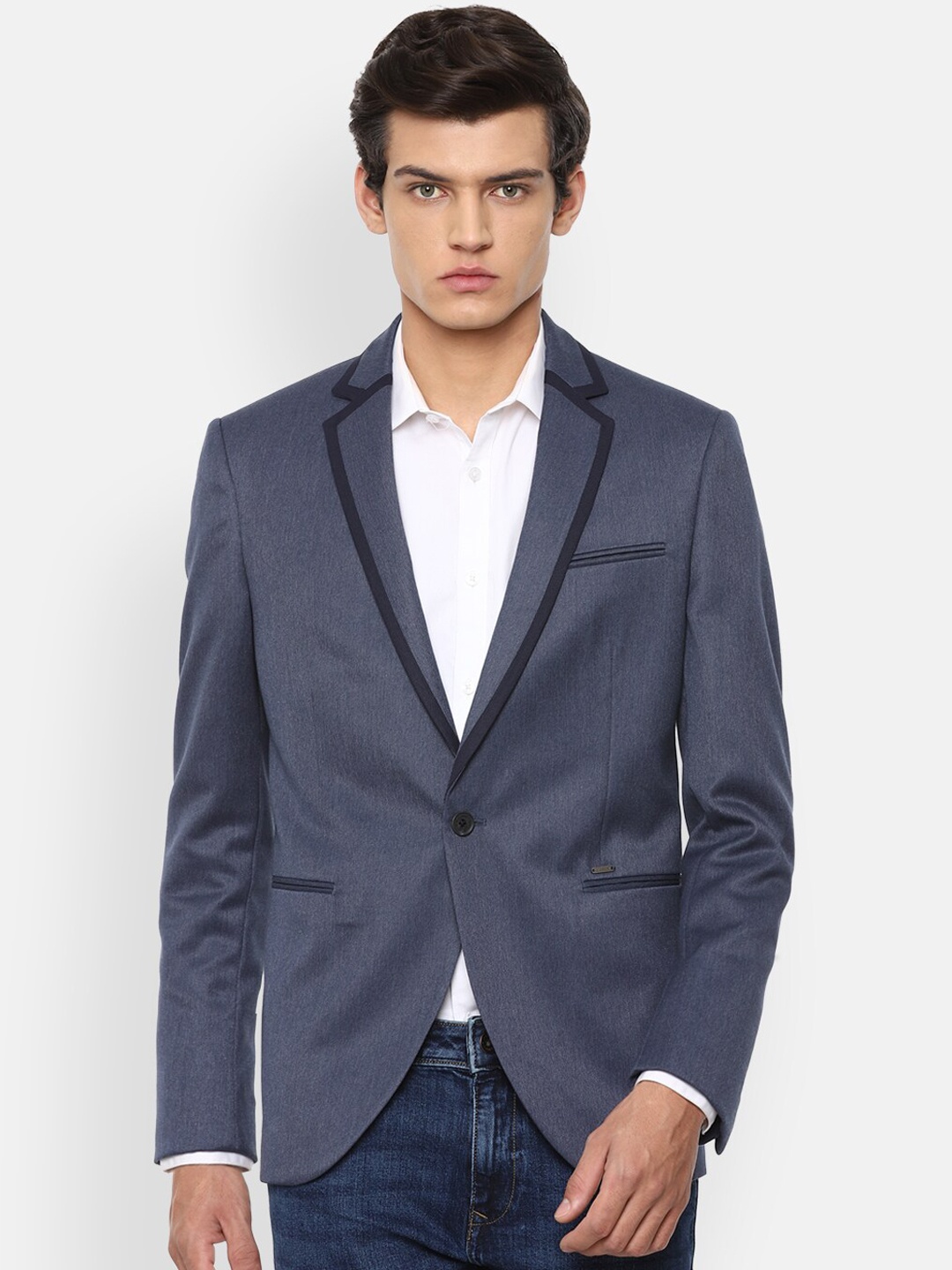 

Van Heusen Sport Men Navy Blue Solid Slim Fit Single Breasted Blazer