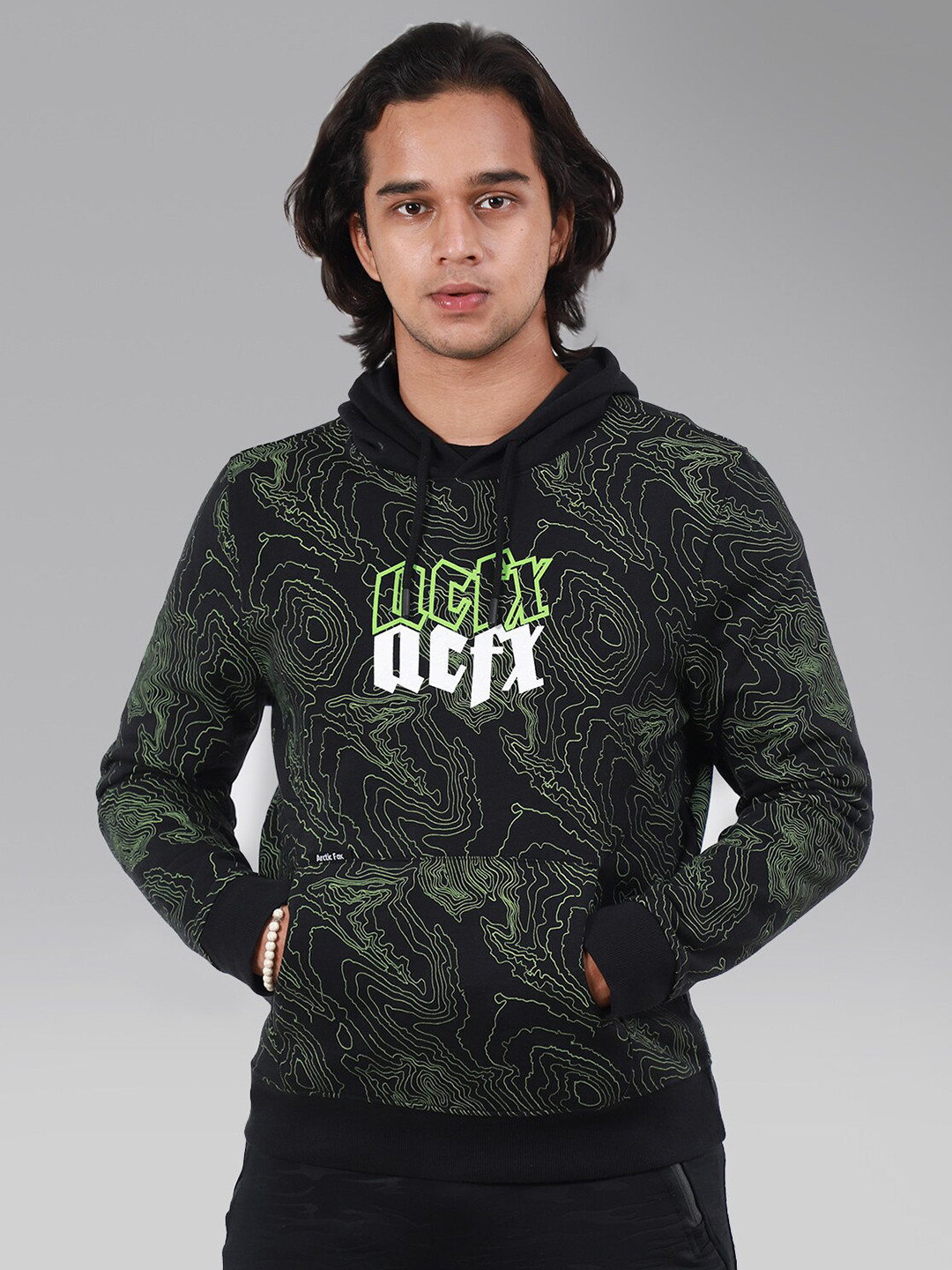 

Arctic Fox Unisex Green Printed Hooded Sweatshirt