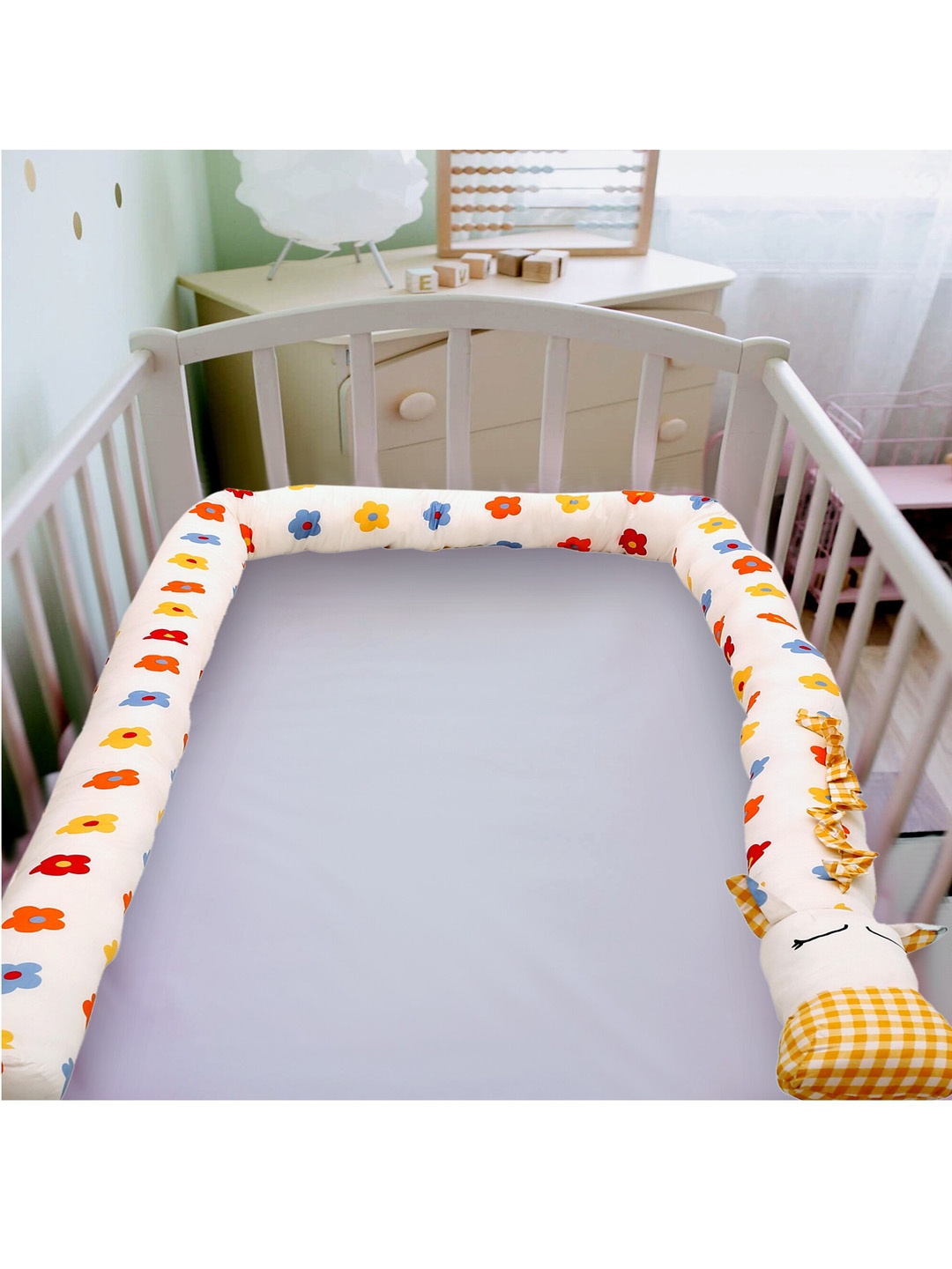 

Baby Moo Infants Cream-Coloured Floral Printed Pure Cotton Crib Bumper