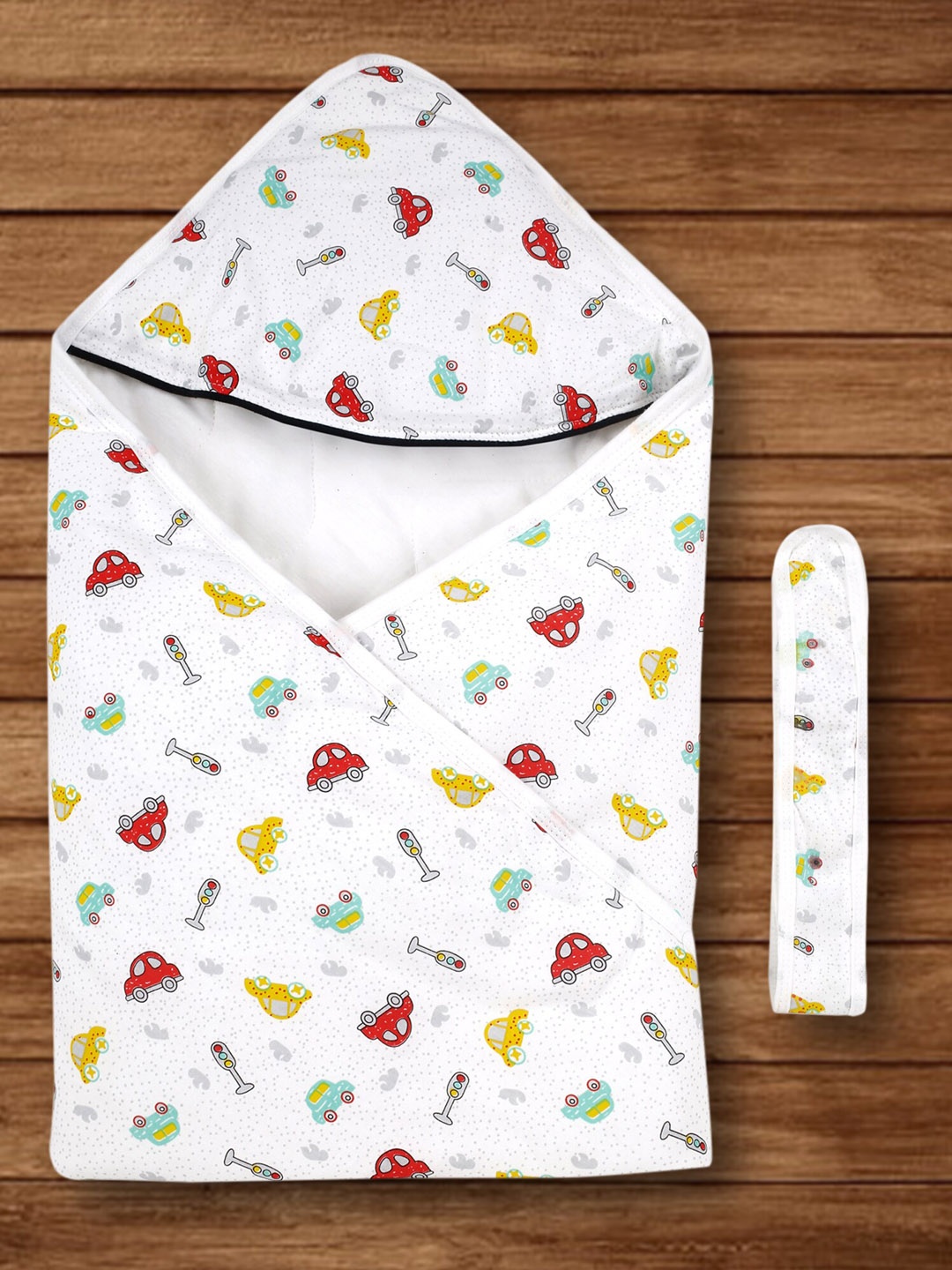 

Baby Moo Multicolour Printed 2 In 1 Hooded Baby Blanket, Multi