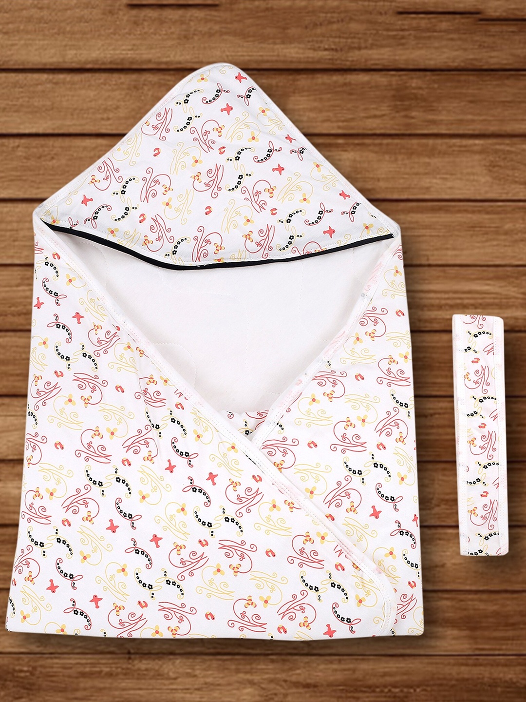 

Baby Moo Infants Pink & Yellow Printed Hooded Wrapper