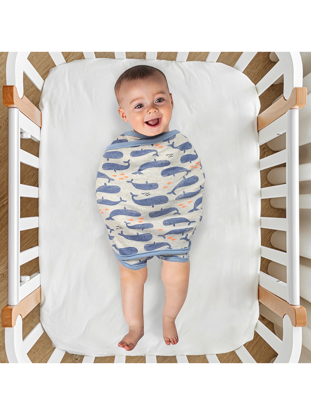 

Baby Moo Infants Blue & White Dolphins Ready Swaddle Cloth