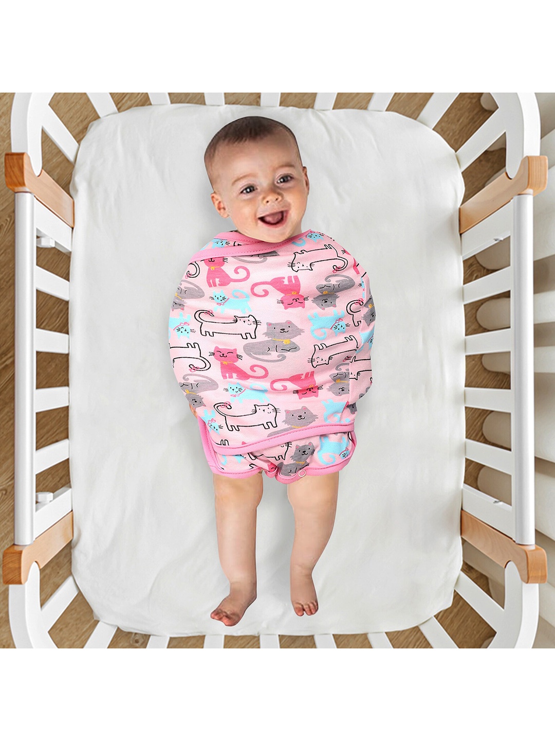 

Baby Moo Pink Cotton Printed Swaddle