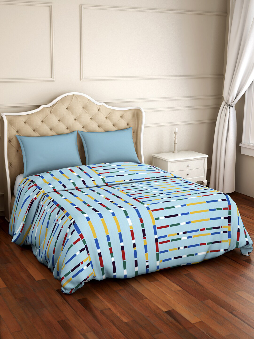 

Welspun Blue & Yellow Striped Microfiber AC Room 120 GSM Double Bed Quilt