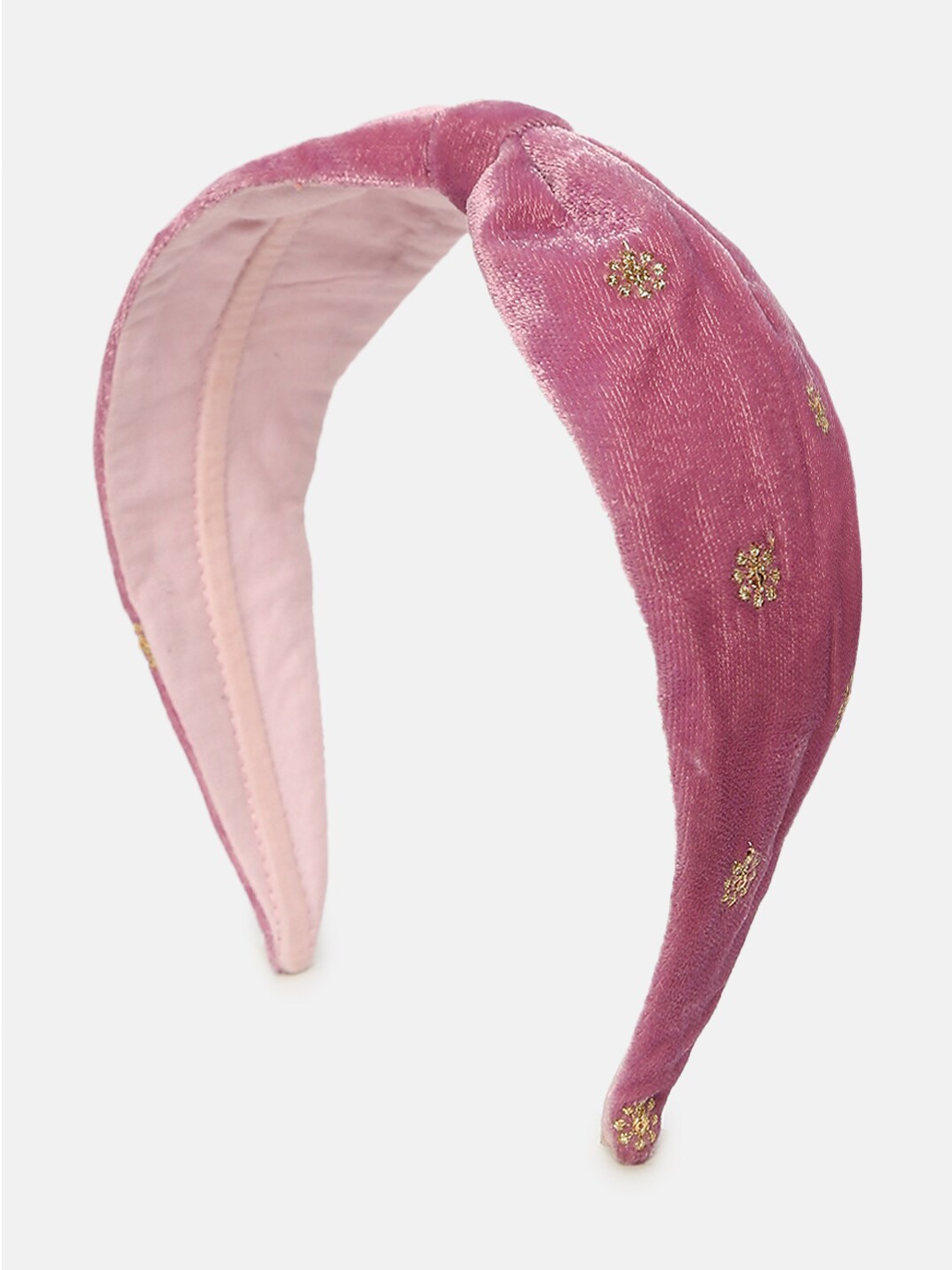 

DEEBACO Girls Pink & Gold-Toned Velvet Embellished Knot Hairband