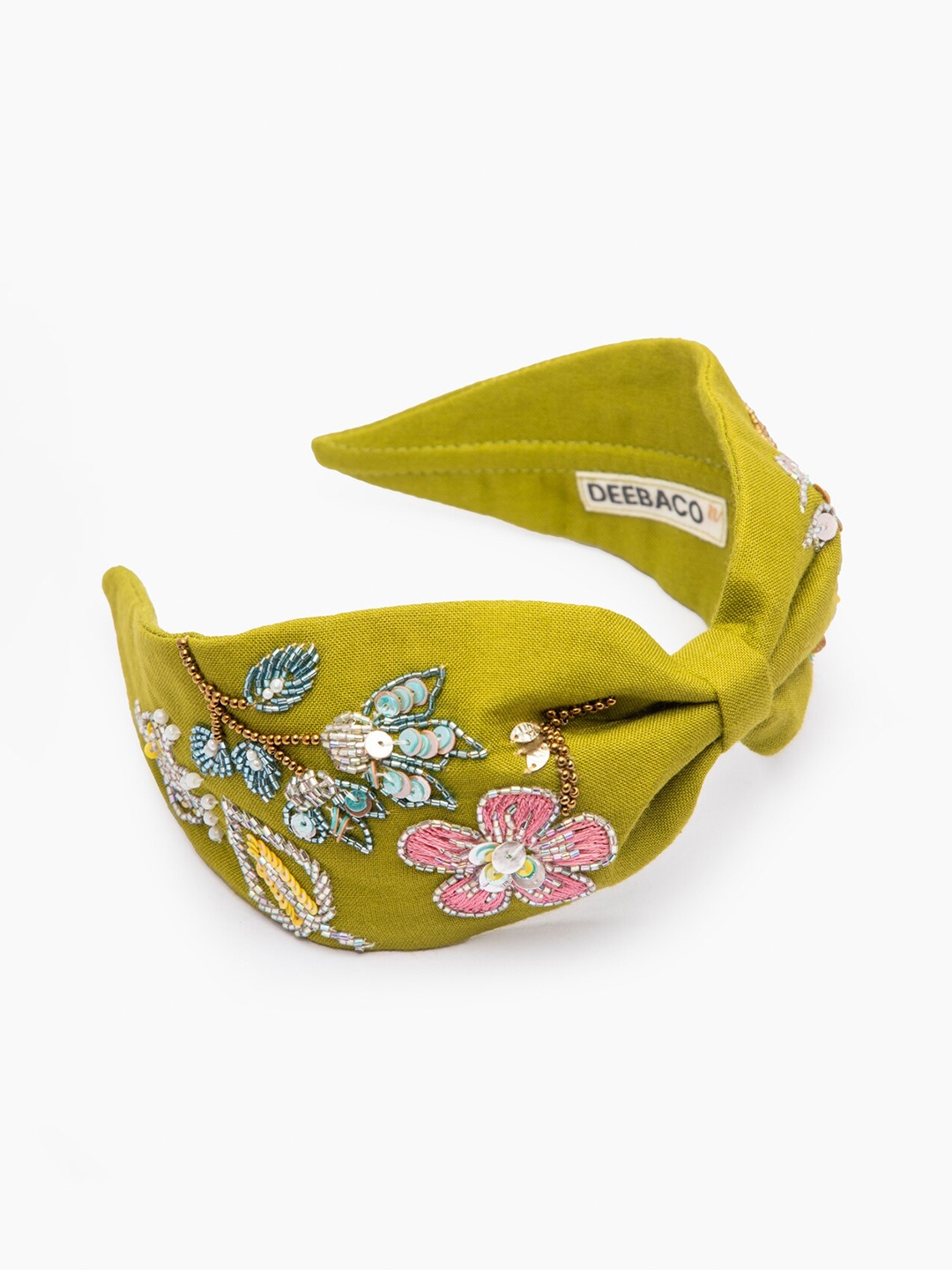 

DEEBACO Girls Green & Gold-Toned Floral Embellished Knot Hairband