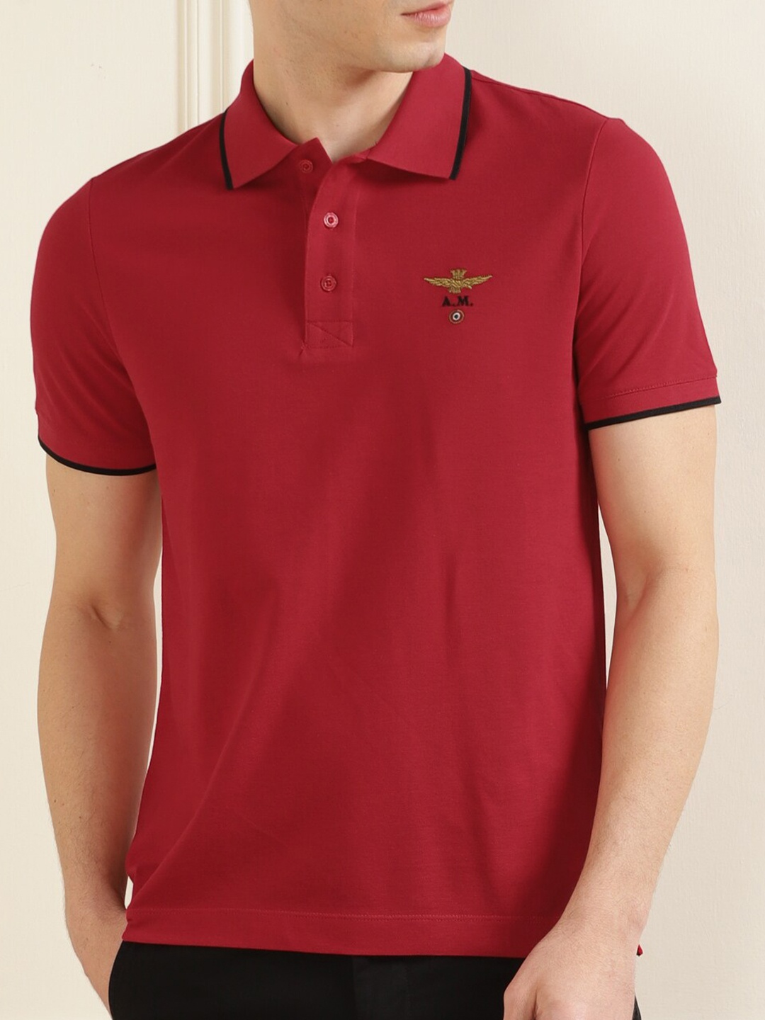 

Aeronautica Militare Men Maroon Polo Collar T-shirt