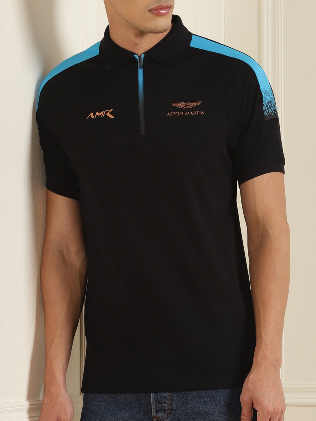 

HACKETT LONDON Men Black & Blue Polo Collar T-shirt