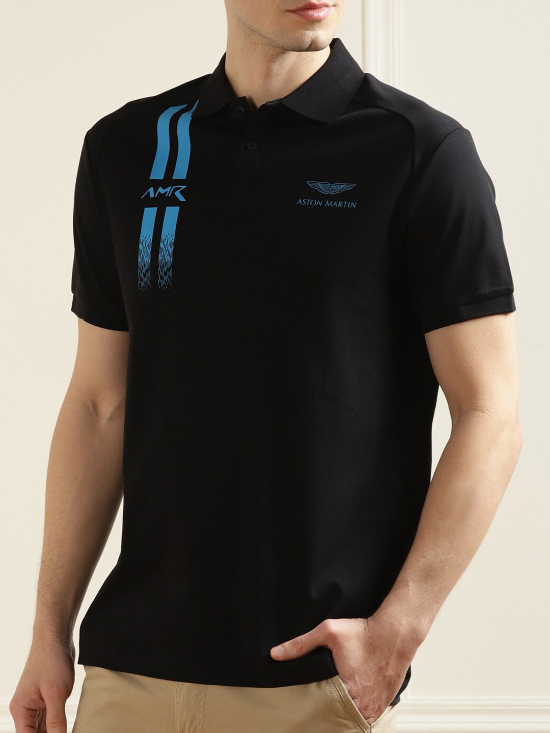 

HACKETT LONDON Men Black Polo Collar T-shirt