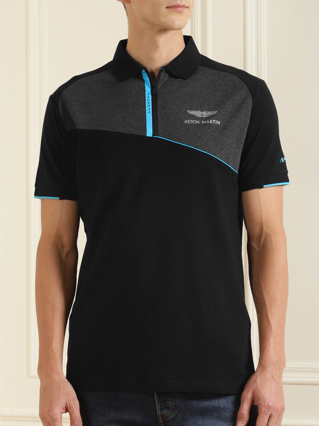 

HACKETT LONDON Men Black Polo Collar T-shirt