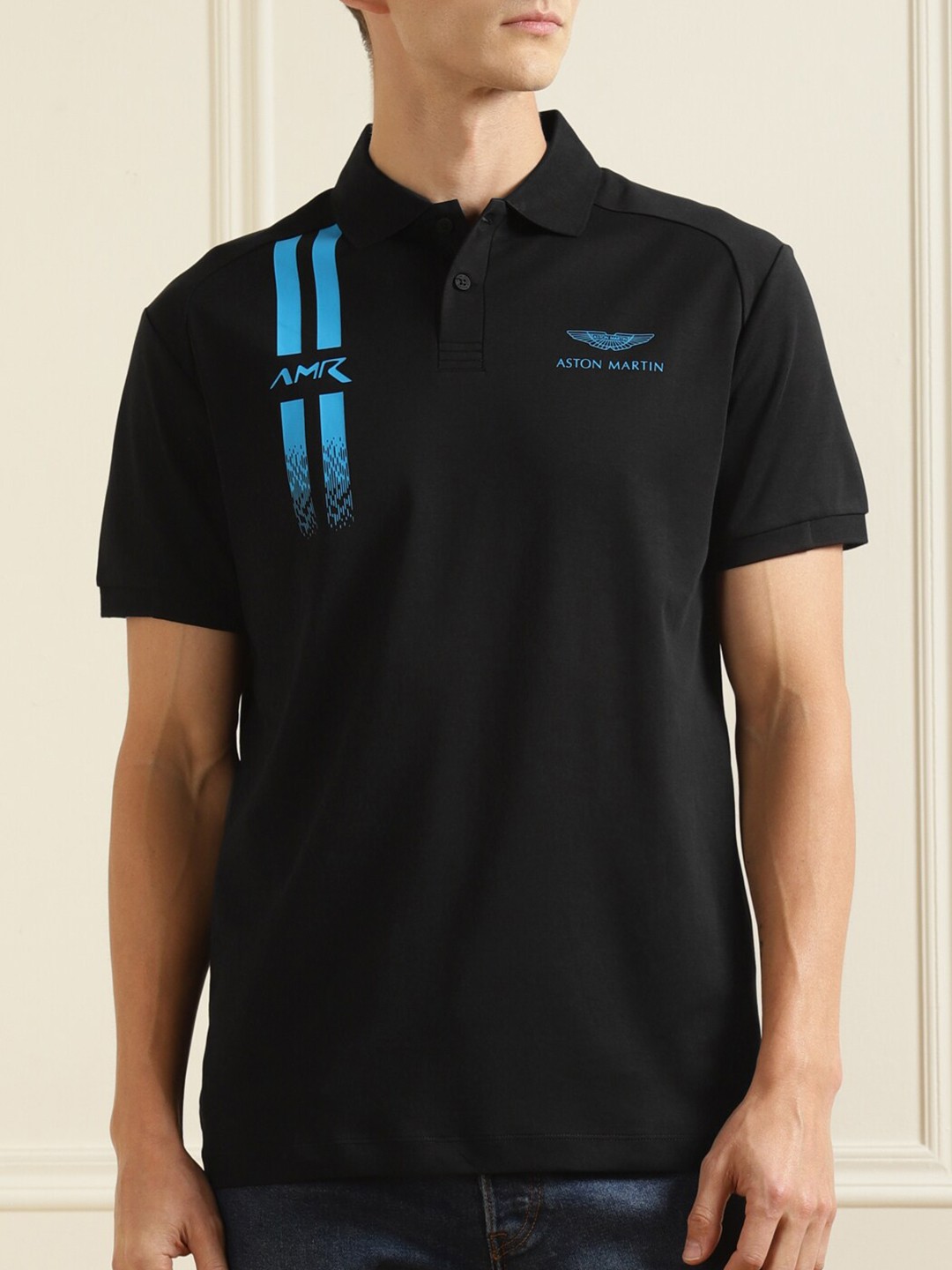 

HACKETT LONDON Men Black Polo Collar T-shirt