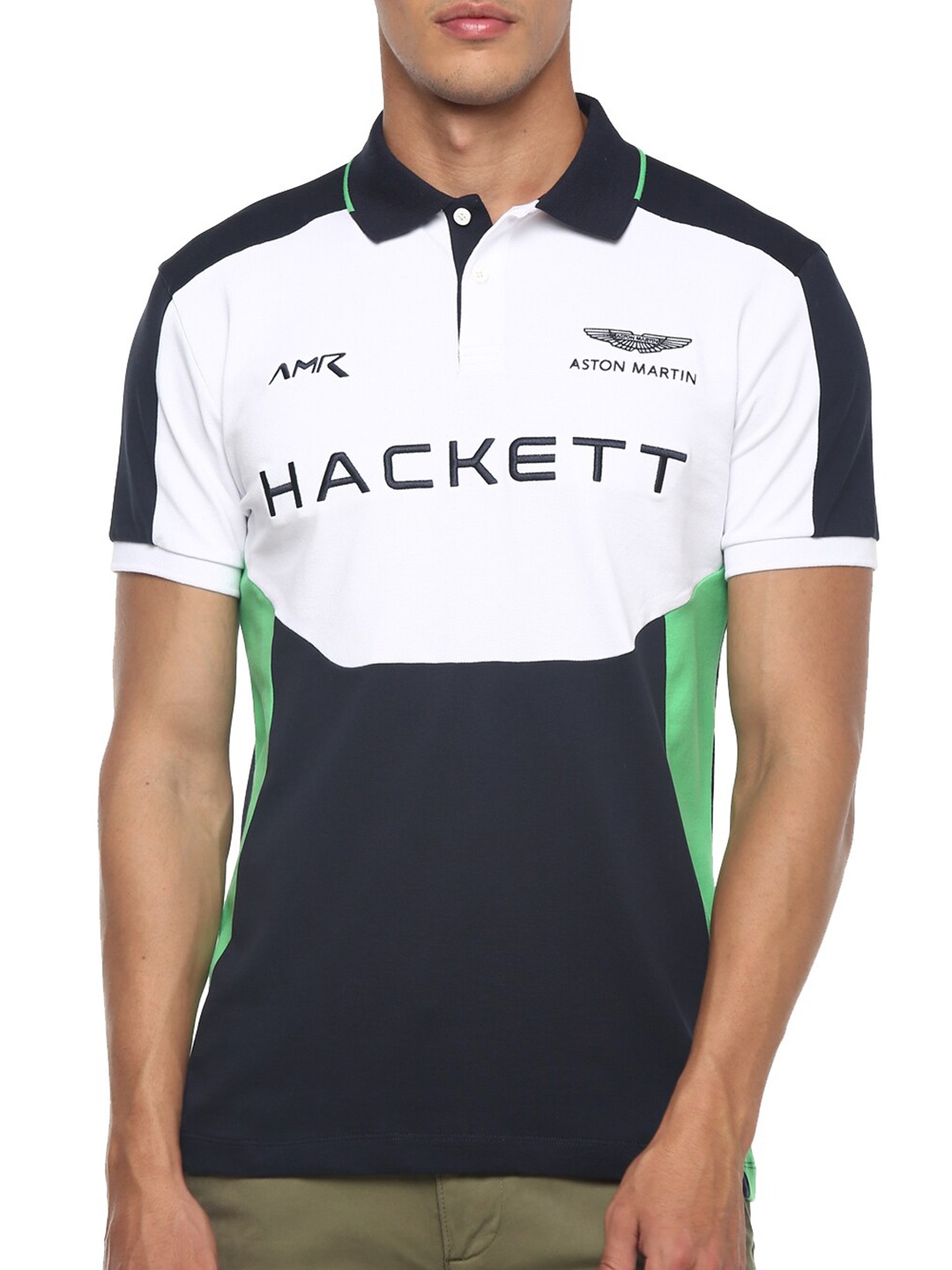 

HACKETT LONDON Men White & Black Typography Printed Polo Collar T-shirt