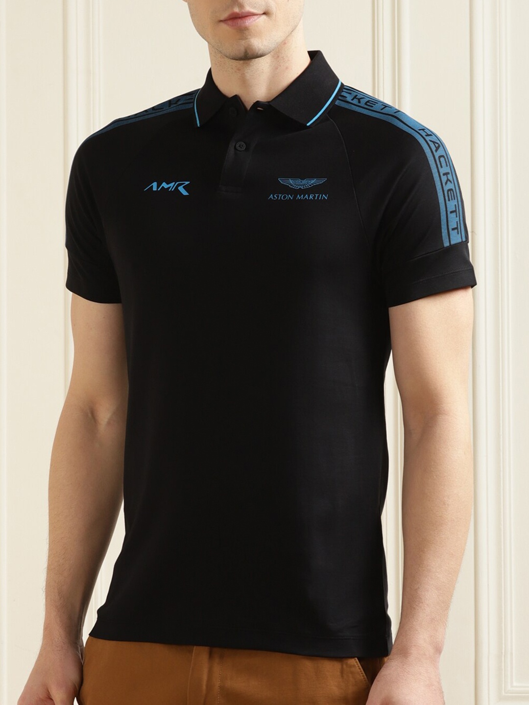 

HACKETT LONDON Men Black Solid Polo Collar T-shirt