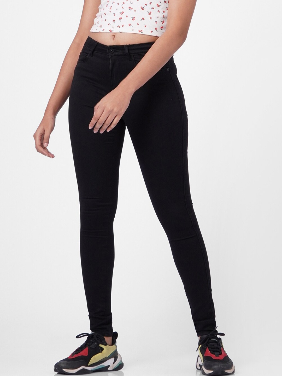

ONLY Women Black Solid High-Rise Skinny Jeans